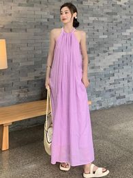 Casual Dresses Summer Long One Piece Dress Women Vacation Clothes Elegant Pretty Solid Sleeveless Loose Maxi Beach Robe Mujer Vestidos