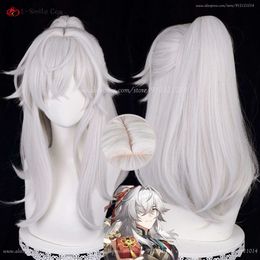 Catsuit Costumes Game Honkai: Star Rail Jing Yuan Cosplay 50cm Long Sier White with Ponytail Heat Resistant Hair Anime Wigs + Wig Cap