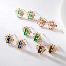 Stud Earrings Mafisar Trendy Pink/Blue/Green/Black Crystal Wedding Jewellery Luxury CZ Pave Setting Bee For Women Brinco