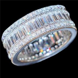 Luxury 10KT White Gold filled Square Pave setting full Simulated Diamond CZ Gemstone Rings Jewellery Cocktail Wedding Band Ring For 214z