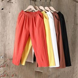 Men's Pants Cotton Linen Women Spring Summer Large Size Solid Color Harem Elastic Waist Loose Casual Woman's Trousers244P