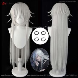 Catsuit Costumes Anime Black Butler under Taker 110cm Long Gery White Undertaker Cosplay Wig Heat Resistant Synthetic Hair