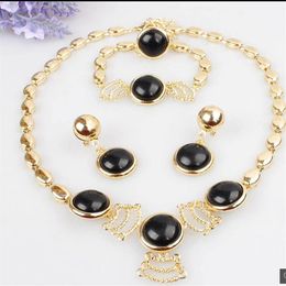 Round Design Wedding Gifts 18K Gold Plated Austrian Crystal Necklace Bracelet Ring Earrings Jewellery Set For Women281v