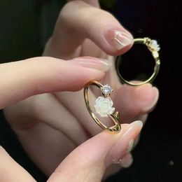 Band Rings Luxury Flower Opening Rings for Women Cubic Rose Cherry Blossom Tulip Adjustable Finger Ring Wedding Jewellery R231027