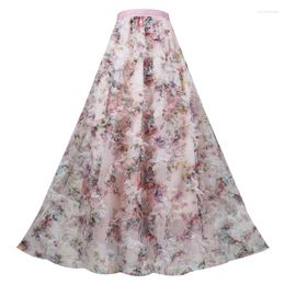 Skirts 2023 Summer Autumn Korean Fashion Vintage Sweet Elegant Fairy Women Pink Floral Embroidery High Waist Long Maxi Tulle Mesh Skirt