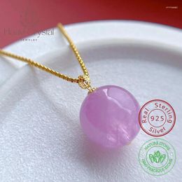 Chains 7A Kunzite Natural Bead 13mm Ball Pendant Real Solid 18k Gold Clasp 925 Sterling Silver Chain Fine Healing Jewellery For Women