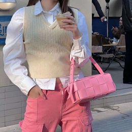 Bottegased bags Grid Designer Bag Venettaly Botegaly Brick Woven Cassette Pink Waffle Pillow Single Shoulder Underarm Handheld Women's tote bag