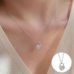 Chains 925 Sterling Silver Shell Love Heart Necklace For Women Girl Simple Fashion Lock Design Jewelry Party Gift Drop