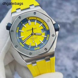 Abby Watches Audpi Watch Automatic Epic Royal Oak Series 15710st Rare Lemon Yellow and Blue Paired with Deep Dive 300 Metre Precision Steel Mechanical Watc LR0G LR0G