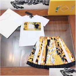 Clothing Sets Designer Clothes For Kids Girls Summer Short Sleeve Tshirt Children Bohemian Topaddpleated Skirt 2Pcs Outfit Baby Bran Dhrmh