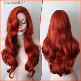 Anime Costumes Jessica Rabbit Wavy Long Copper Red Hair Little Mermaid Princess Ariel Heat Resistant Cosplay Come Wig L231027