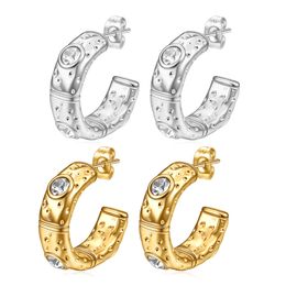 Fashion Earrings Jewellery 18K Real Yellow Whitel Gold Plated Stainless Steel CZ Hoops Earrings for Girls Women Gift