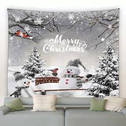 Christmas Decorations Snowman Christmas Tapestry Winter Pine Tree Snowflake Birds Forest Park Landscape Xmas Wall Hanging Home Living Room Decor Mural 231027