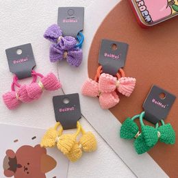 Hair Accessories 2pcs/set Cute Candy Coloured Knitted Bow Girl Kids Elastic Bands Children Ties Princess Baby Headwear