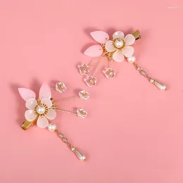 Hair Clips 2 Pcs Vintage Antique Pink Flower Hanfu Bride Wedding Jewellery Handmade Clip