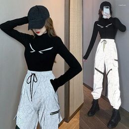 Women's Pants Women Sweatpant Flash Reflective Hight Waist Joggers Hip Hop Dance Show Party Night Jogger Hiphop Baggy Trousers