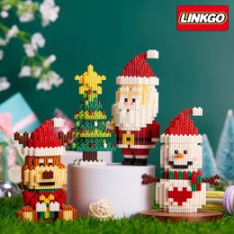 طائرة Modle Merry Christmas Micro Building Builds Santa Claus Elk Snowman Tree Associated Mini Bricks Toy Form For Kid Higts 231027