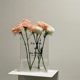 Vases Books Acrylic Vase Transparent Flowers INS Home Decoration Nordic Europe Modern Hydroponic Desktop Ornament Creatitive Gift 231027