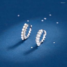 Hoop Earrings Real 925 Sterling Silver Delicate Pearls Zircon Paved Small Hoops Simple Huggie Wedding Anniversary Jewellery