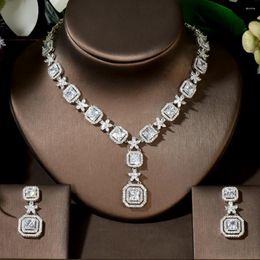 Necklace Earrings Set Fashion Square Cut White Cubic Zirconia Stone Women Wedding Party For Brides Costume Accessories N-1452