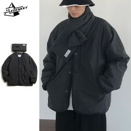 Men's Down Parkas Warm Cotton Coat Men Women Winter Loose Thickened Jacket Street Vintage Solid Colour Parka Harajuku Casual Couple with Scarf 231026