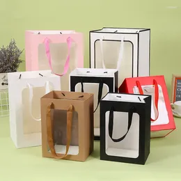 Gift Wrap 100Pcs/Lot Multi Color Handle Candy Boxes With Square Shape Pvc Film Window Paper Gifts/Wedding Package Bag Box
