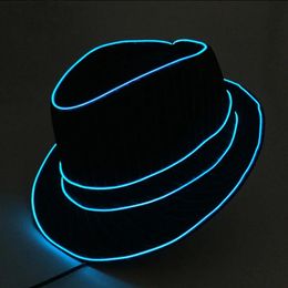 Party Hats s Light Up Gentleman's Hat Fashion LED Luminous Hat Performace Night Party Neon Glowing Cap Bar DJ Costume Accessories 231026