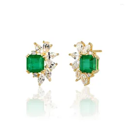 Stud Earrings Original Design 925 Sterling Silver Synthesis Emerald For Women Fine Jewellery Plated 18K Gold Flower Gift