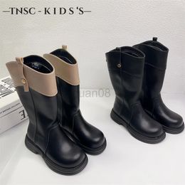 Boots Girls' Long Boots 2023 Winter Children's Motorcycle Boots Princess Warm Pleated Executive Shoes 4-15 Years Old 231027