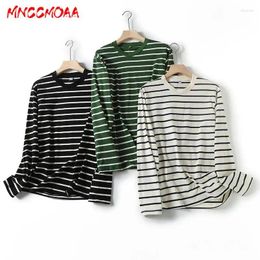 Women's T Shirts MNCCMOAA 2023 Women Fashion Couple Round Neck Striped T-Shirt Casual Long Sleeve Tee Tops Female