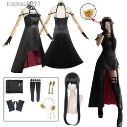 Anime Costumes Yor Forger Cosplay Anime Spy X Family Cosplay Come Yor Forger Wig Black Dress Outfit Cosplay Come Long Hair Women Clothes L231027