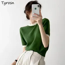Women's T Shirts T-shirts Women Panelled Design Stylish Simple All-match Summer Knitwear Temperament Female Basic Casual Cosy Korean Style