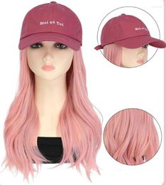 Ball Caps Fashion Letters Printed Baseball Wig Long Curly Hair Beanies Female Casual Winter Warm Hat Outdoor Travel