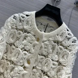 2023 Off White ce Heavy Industry Hook Flower Hollow Knitted Cardigan Small Fragrancec C oat Women
