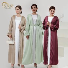 Clothing Ethnic Clothing Dubai Turkey Abaya Set Moroccan Kaftan Embellished Beaded Wedding Gown Include Inner Women Dress Belt Scarf three