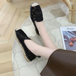 Dress Shoes Woman Air Mesh Bling Half Slippers Women Mules Fish Scales Slides Flat Heel Cotton Fabric