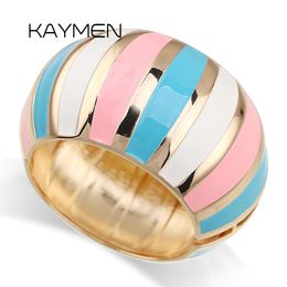 Bangle KAYMEN Big Statement Cuff Bangle Fashion Enamel Bracelet For Wome Girls Multicolor Gorgeous Gold Plated Bangle Jewellery 231027