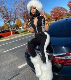 Womens Snow Boots Outdoor Faux Fur Fluffy Girls Luxury Furry Plush Bottes Warm Mid-calf Fashion Big Size Winter Shoe 230922