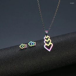 Necklace Earrings Set Minimalist Colourful Three Heart Shaped Jewellery Women's Cute Gift 2023 Est Wholesale