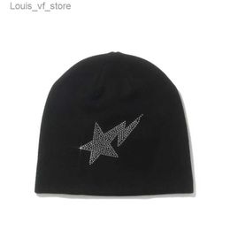 Beanie/Skull Caps Fashion Rhinestone pattern knitted warm Hat Women Beanie Kpop Fairy Grunge Beanies Men Winter Harajuku Casual Y2K Unisex Cap T2301027