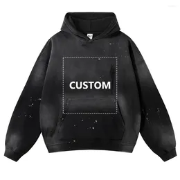 Men's Hoodies 360g Cotton Hoodie Hip Hop Harajuku Custom Hooded Sweatshirt Vintage Pullover Autumn/Winter Fleece Spray Dyed Coat