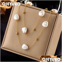 Pendant Necklaces Stainless Steel 2In1 Large Pearl Pendant Necklace For Women New Trend Girls Neck Jewelry Chain Party Weddi Dhgarden Otnru