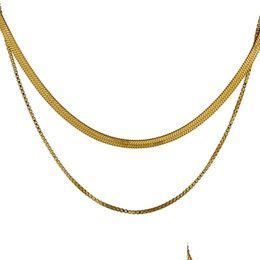 Chains Geometric Snake Chain Necklace Trendy Stainless Steel Jewelry Golden Metal Necklaces Texture Women Waterproof Gift Dr Dhgarden Otxds