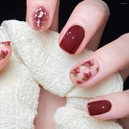 False Nails Autumn And Winter Dry Rose Wearable Short Nail Enhancement With White Patch Press On Art