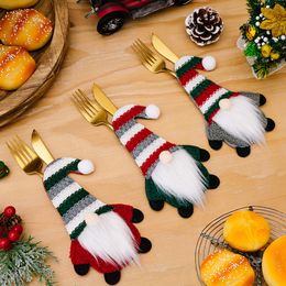 Christmas Cutlery Bag Cover Knife Fork Storage Bags Xmas Tableware Holder Pouch Decor Navidad Cutlery Set New Year 2024