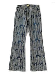 Men's Pants Japanese Style Hirata And Hiroshi Casual Denim Jacquard Feather Women's Flared Loose Versatile