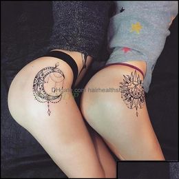 Temporary Tattoos Temporary Tattoos Body Art Health Beauty Waterproof Tattoo Sticker Sexy Moon Sun Fake Tatto Flash Tatoo Tatouage Dhg Dhane