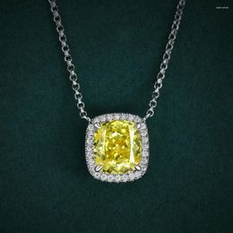 Chains 925 Silver Necklace 3ct Long Fat Square Colourful Yellow Flower Cut 11 12 High Carbon Diamond Pendant 40 3cm