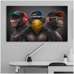 Paintings 3 Monkeys Poster Cool Iti Street Art Canvas Painting Wall For Living Room Home Decor Posters And Prints Drop Delivery Gard Dhdt9