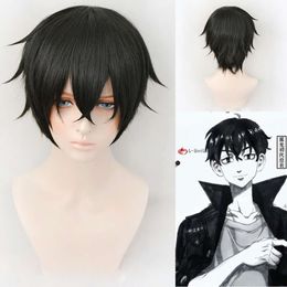 Catsuit Costumes Anime Tokyo Revengers Sano Shinichiro Short Black Cosplay Heat Resistant Synthetic Hair Man Halloween Party Wigs + Wig Cap